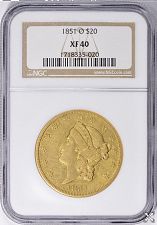 Buy 1851-O $20 GOLD LIBERTY DOUBLE EAGLE NGC XF 40