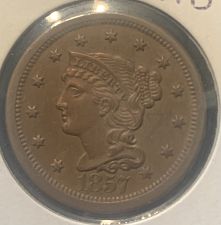 1857 Braided Hair Liberty Head Large Cent Large Date Early Copper