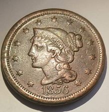 1856 Braided Hair Liberty Head Large Cent Slanted 5 Early Copper