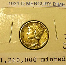Buy Key 1931 D Silver mercury Dimes  A choice piece!!  + 5 more MERCURIES  FREE!!