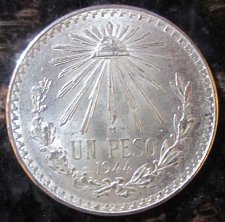 Buy 1944 Mexican Silver 1 Peso Silver Cap and Ray **BRILLIANT UNCIRCULATED**