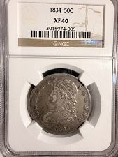 1834 Capped Bust Half Dollar All Varieties Lettered Edge Coin