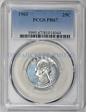 PR67 1963 SILVER WASHINGTON QUARTER PCGS GRADED 25C PROOF COIN LIBERTY US PR 67