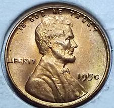 Uncirculated Red 1950 Philadelphia Mint Copper Lincoln Wheat Cent