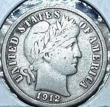 1912 10c Barber Silver Dime Average Circulated