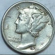 SKU#2296 1929-D Mercury Dime VF