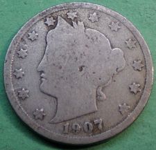 1907 US Liberty Head V nickel in circulated condition Free Shipping