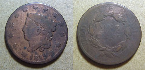 1819 Coronet Head Large Cent with Small Date (#02)