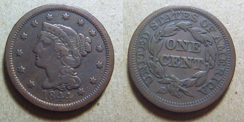1844 Braided Hair Liberty Large Cent (#01)