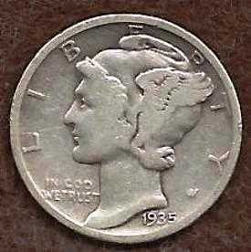 1935 P Mercury Dime - 0.900 Silver .07234 oz pure