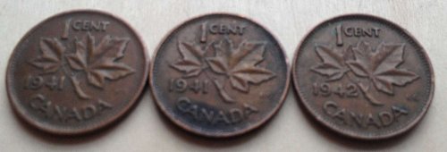 3 world war II canadian pennies