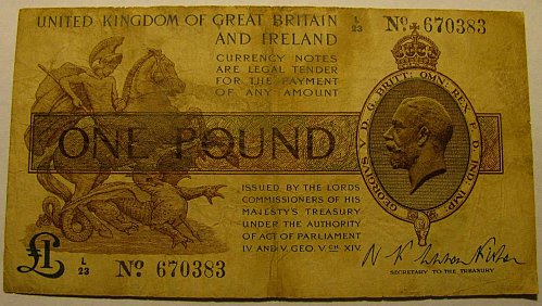 United kingdom ONE POUND WW1  period serial 670383  rare///   FINAL LISTING!!