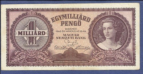 1946 1 ONE BILLION PENGO HUNGARY CURRENCY BANKNOTE 034802 (P-125 Note)