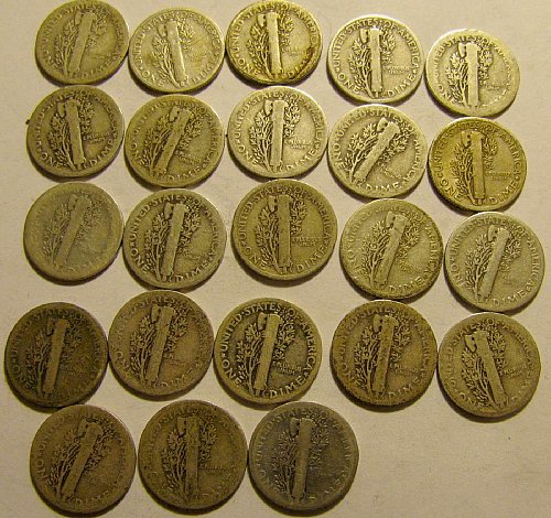 23 Mercury Dimes-all dates readable ALL  1920's  Come & Get em' !!   LOT 17 B
