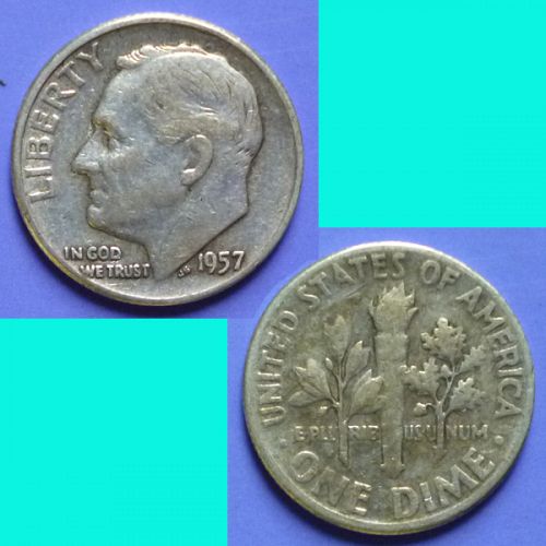 US United States 10 Cents Roosevelt Dime 1957 P km 195 Silver 0.0723 oz