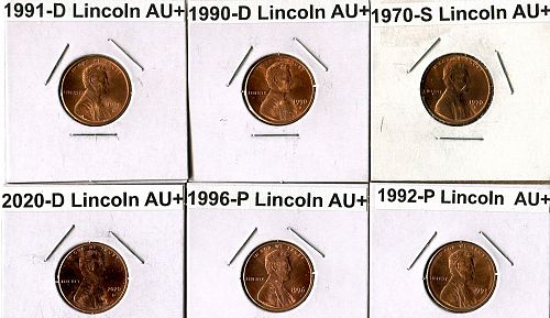 6 - ASSORTED  LINCOLN  CENTS   A U +