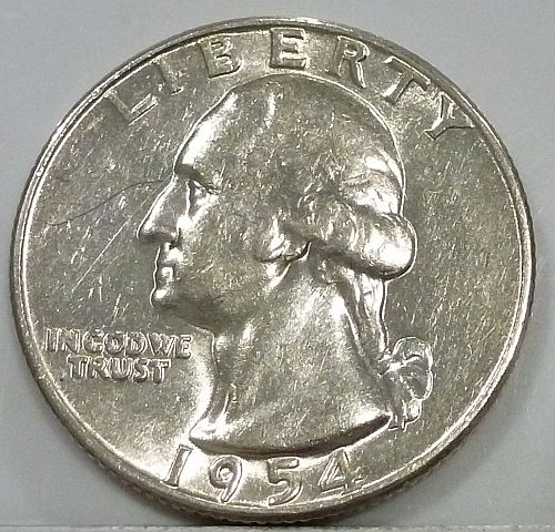 1954-P ABOUT UNCIRCULATED Washington Quarter AU ( 100-J)