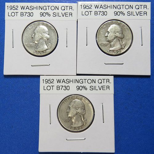 1952  WASHINGTON SILVER QUARTER (90% SILVER) (LOT OF 3 QUARTERS) LOT B730