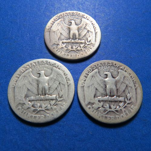 1940  WASHINGTON SILVER QUARTER (LOT OF 3 QUARTERS) ~ LOT B753