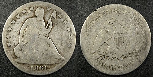 1861 Liberty Seated Half Dollar in Raw Uncertified Condition.