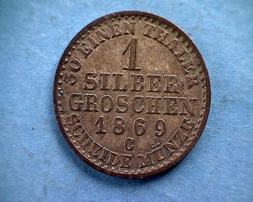 1869 C GERMAN STATE  'PRUSSIA'  ONE GROSCHEN  "SILVER"