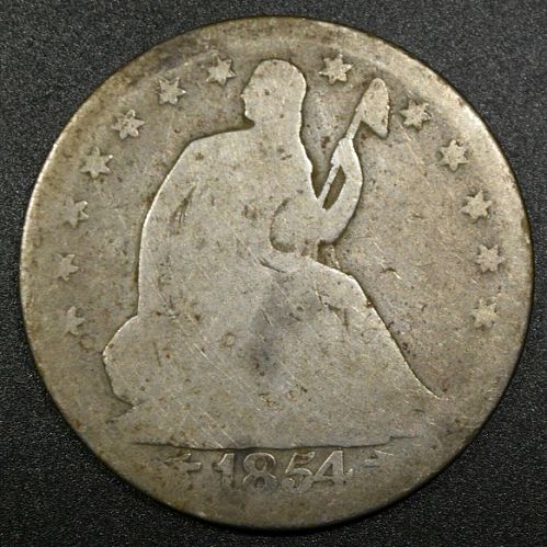 1854 Liberty Seated Half Dollar in Raw Uncertified Condition.