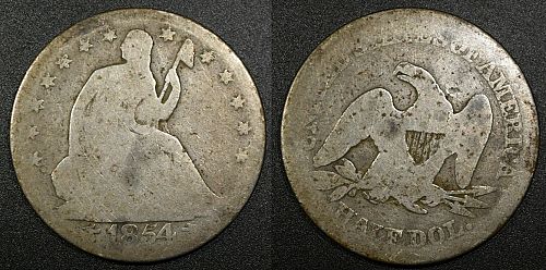 1854 Liberty Seated Half Dollar in Raw Uncertified Condition.