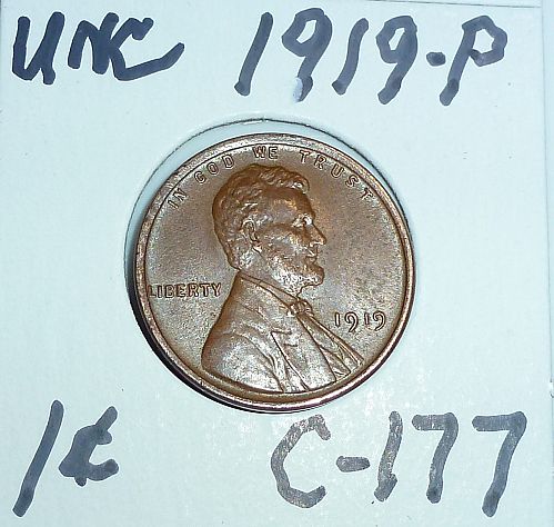 1919-P Brown Uncirculated Lincoln Wheat Cent  Bn Unc ( C-177)
