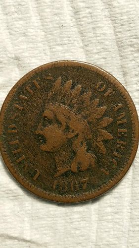 1867p Indian Head Cent F+