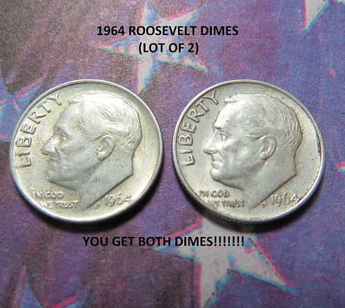 1964 ROOSEVELT DIMES (LOT OF 2 COINS) ~ 90% SILVER ~ COMBINED SHIP ~ LOT B927