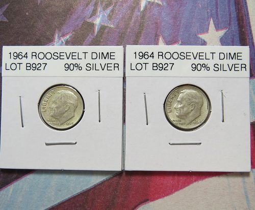 1964 ROOSEVELT DIMES (LOT OF 2 COINS) ~ 90% SILVER ~ COMBINED SHIP ~ LOT B927