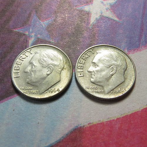 1964-D ROOSEVELT DIMES (LOT OF 2 TONED COINS) ~ COMB SHIP ~ LOT B942