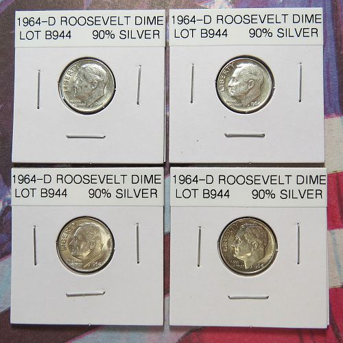 1964-D ROOSEVELT DIMES (LOT OF 4 COINS) ~ 90% SILVER ~ COMBINED SHIP ~ LOT B944