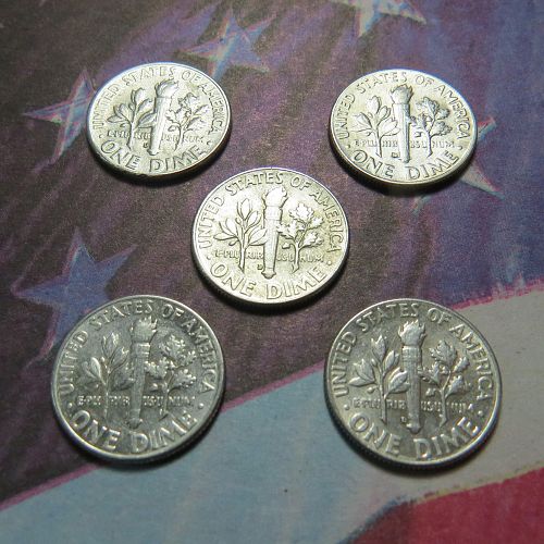 1964-D ROOSEVELT DIMES (LOT OF 5 COINS) ~ 90% SILVER ~ COMBINED SHIP ~ LOT B945