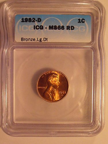 1982 D BU Bronze Lincoln Cent, HIGH GRADE MS66 RED (82D501)