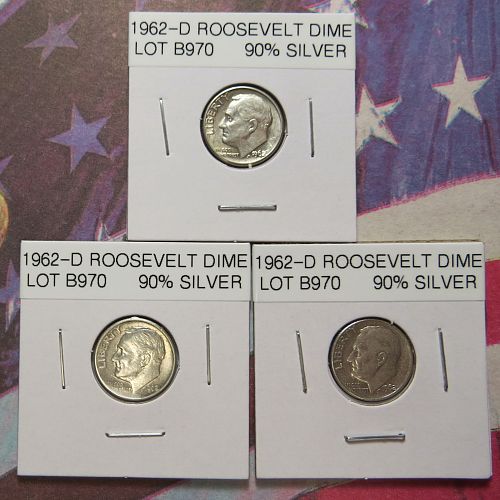 1962-D ROOSEVELT DIMES ~ (LOT OF 3 COINS) ~ COMB SHIP ~ LOT B970