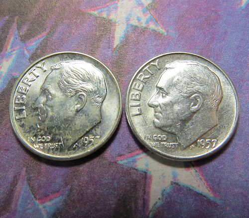 1957-D  ROOSEVELT DIMES ~ (LOT OF 2 COINS) ~ COMB SHIP ~ LOT B999