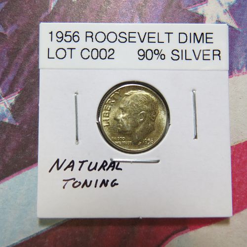 1956  ROOSEVELT DIME WITH TONING ~ 90% SILVER ~ COMB SHIP ~ LOT C002