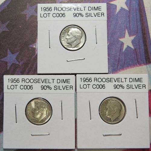 1956 ROOSEVELT DIMES ~ (LOT OF 3 COINS) ~ COMB SHIP ~ LOT C006