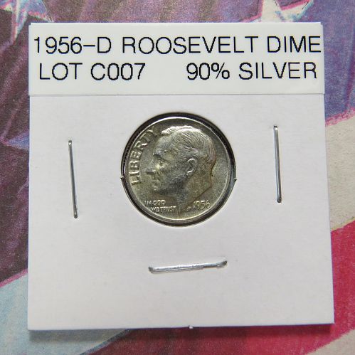 1956-D  ROOSEVELT DIME ~ 90% SILVER ~  VERY NICE ~ COMB SHIP ~ LOT C007