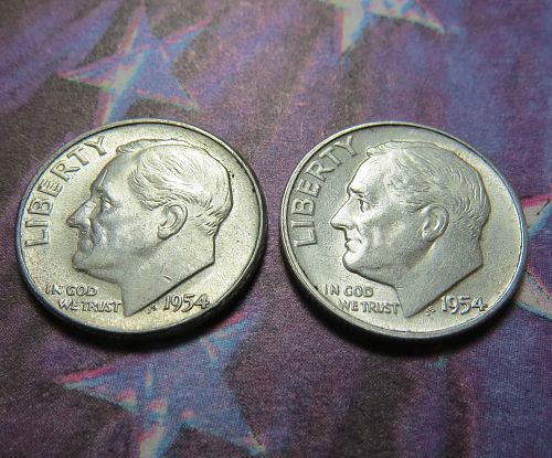 1954  ROOSEVELT DIMES ~ 90% SILVER ~ (LOT OF 2 COINS ~ COMB SHIP ~ LOT C019