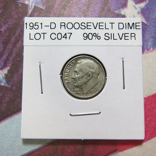 1951-D ROOSEVELT DIME ~ (90% SILVER ~ COMBINED SHIPPING ~  LOT C047