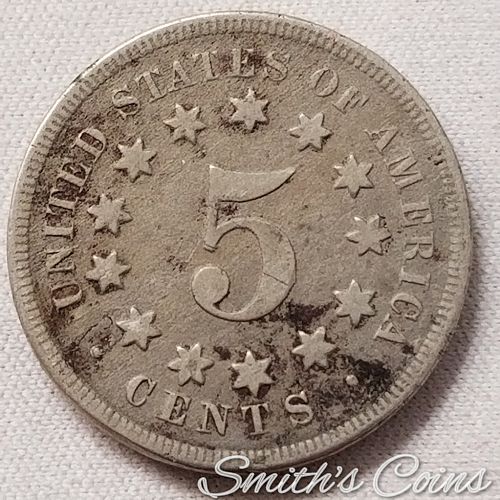 1867 ~ With Out Rays ~ Shield Nickel ~ VG