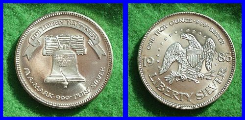 1985 Brilliant Uncirculated A-MARK TROY OUNCE .999 PURE LIBERTY SILVER COIN rzqq