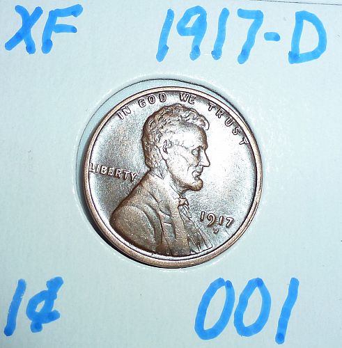 1917-D  Extra Fine Lincoln Wheat Cent ( 001 )