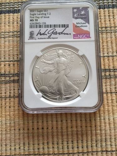 2021 T-2 SILVER EAGLE FDOI NGC MS70 MICHAEL GAUDIOSO SIGNATURE