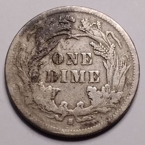 1877-S Seated Liberty Dime 10c, filled or block "S", circulated, sharp details!