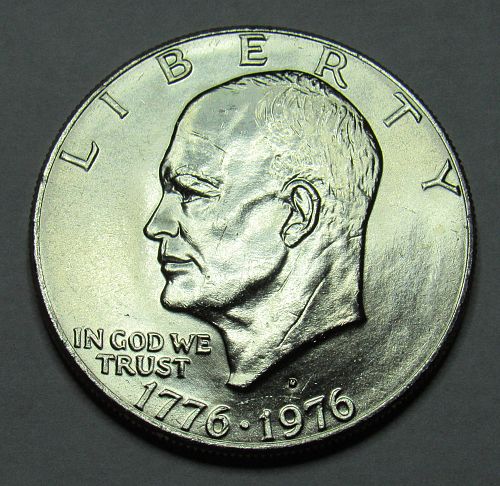 1976 D Eisenhower Dollar in BU condition: Type 2 - Sharp Design - Delicate Lette