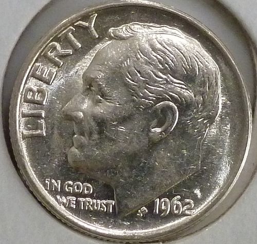 GEM BRILLIANT UNCIRCULATED 1962-P Roosevelt Silver Dime. # 110-E