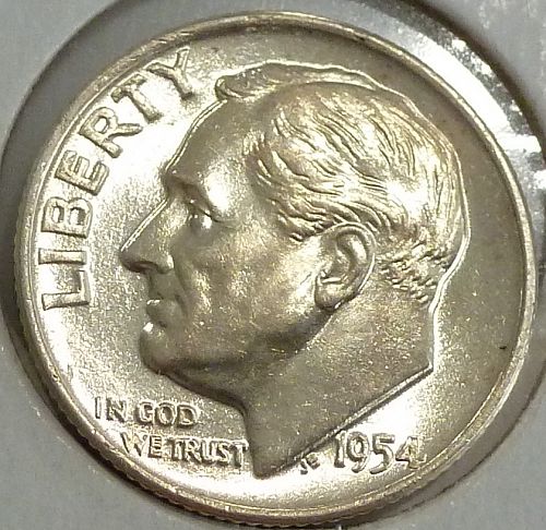 GEM BRILLIANT UNCIRCULATED 1954-D Roosevelt Silver Dime. # 109-U